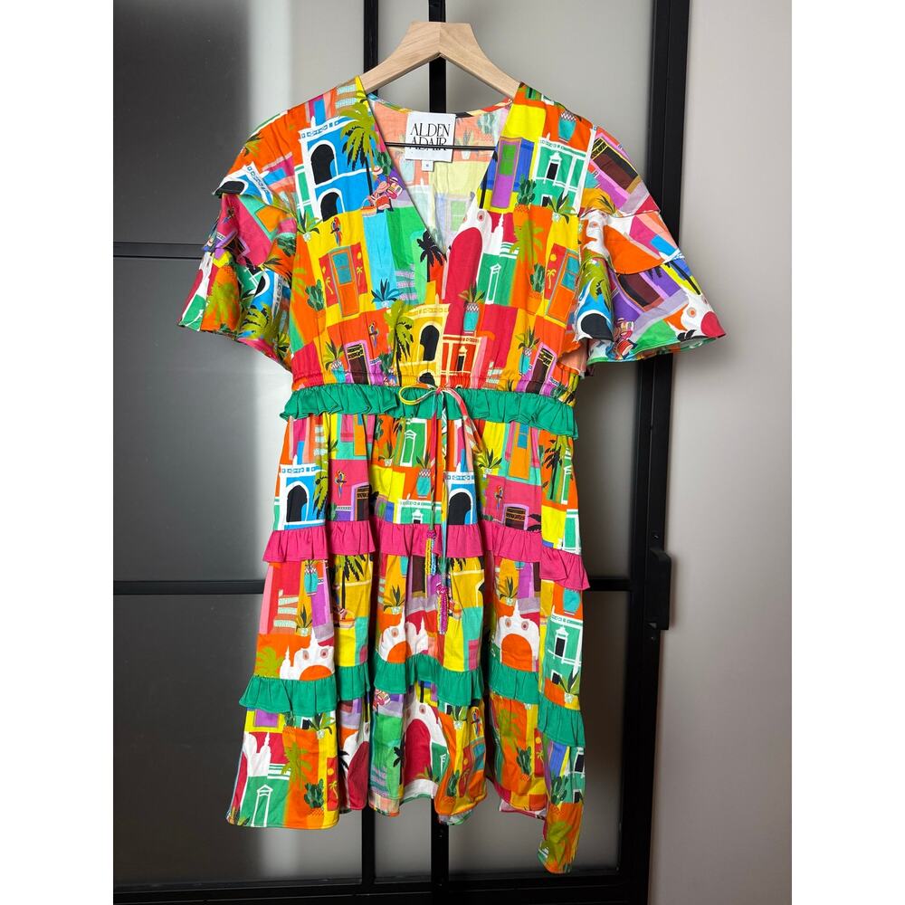 Alden Adair Multicolor Casablanca Print Sabrina Dress Size Small